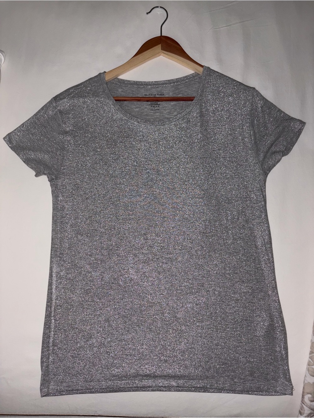 Neiman Marcus Silver Metallic Short Sleeve Crew Tee